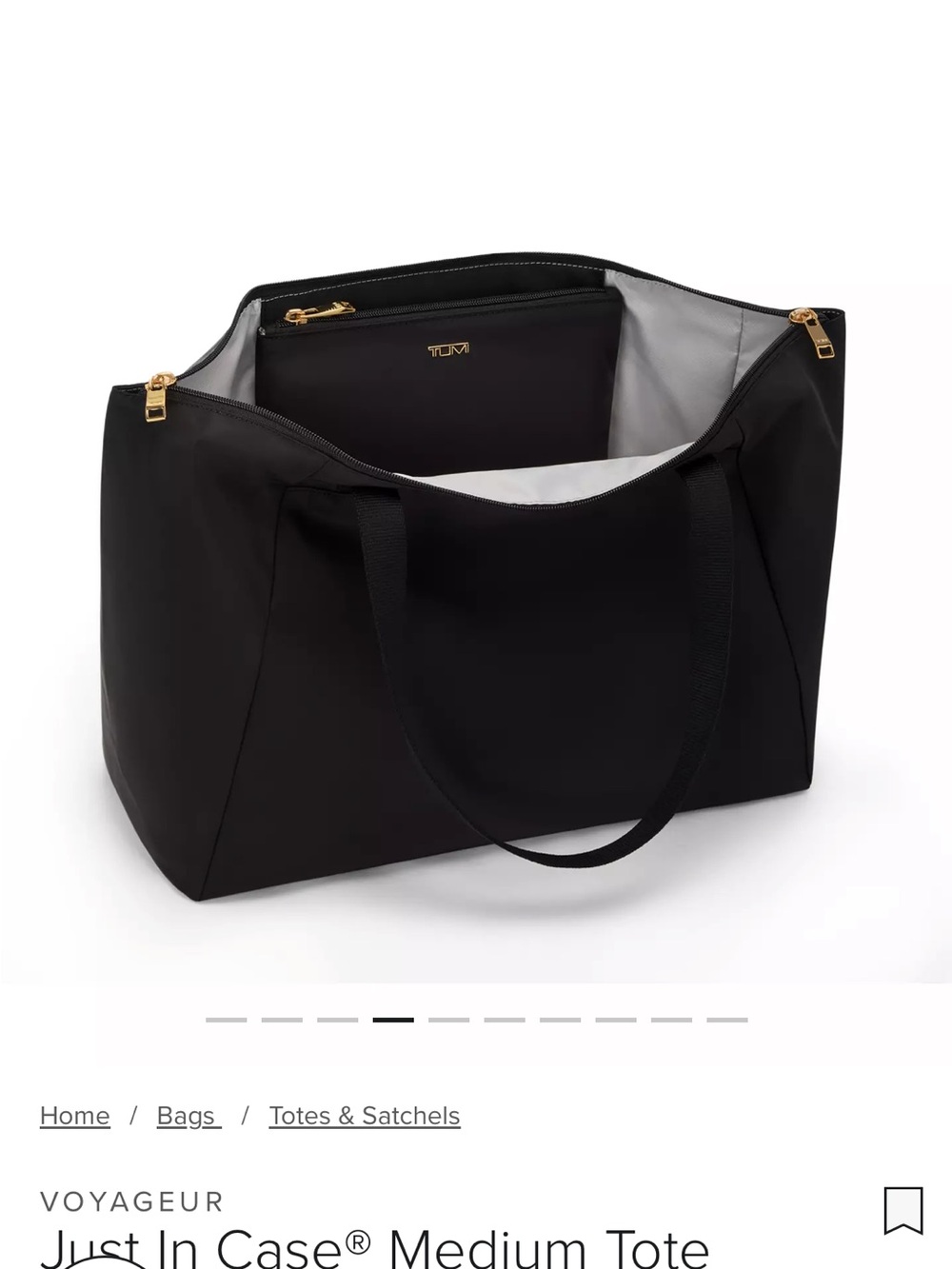 Brand New!! Tumi Black just in case medium tote with Gold Zipper - Picture 5 of 5
